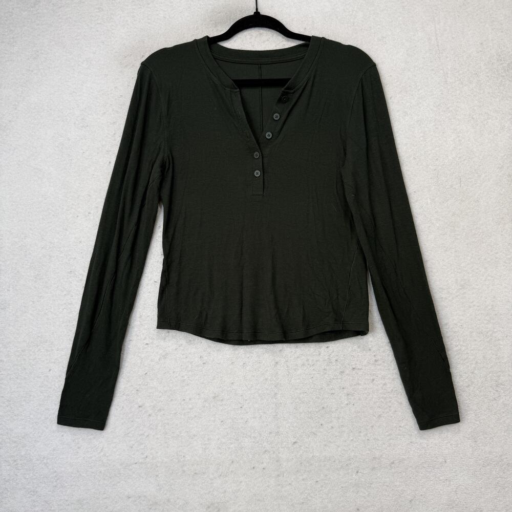 Lululemon Shirt Womens Small Green Long Sleeve Henley Lightweight Athletic Top